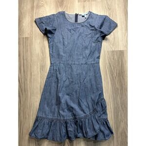Draper James Denim Chambray Ruffle Hem Dress Size 6 Short Sleeve Casual